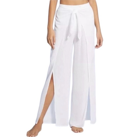 Kona Sol White Gauze Wrap Pants Tie Front Wide Open Leg Beach Women’s Small - Picture 10 of 10